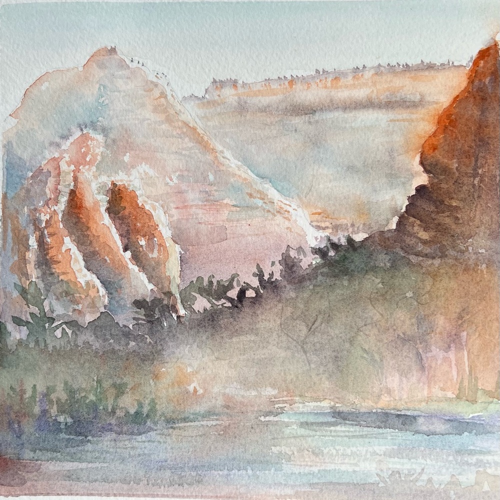 Serene Landscape Watercolor Art Original Painting.  " A Place Called Zion "
